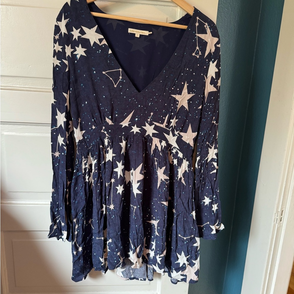 Celestial Print Deep V Mini Dress
